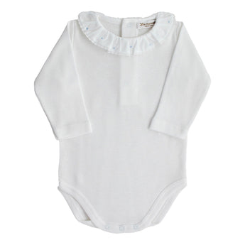 Baby bodysuit white long sleeves collar