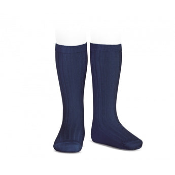 Children knee-high ribbed blue socks