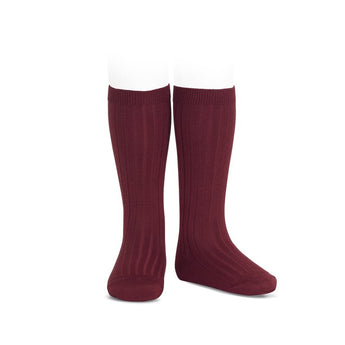 Children burgundy red knee-high ribbed socks condor