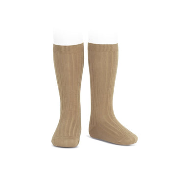 Children knee-high ribbed socks camel